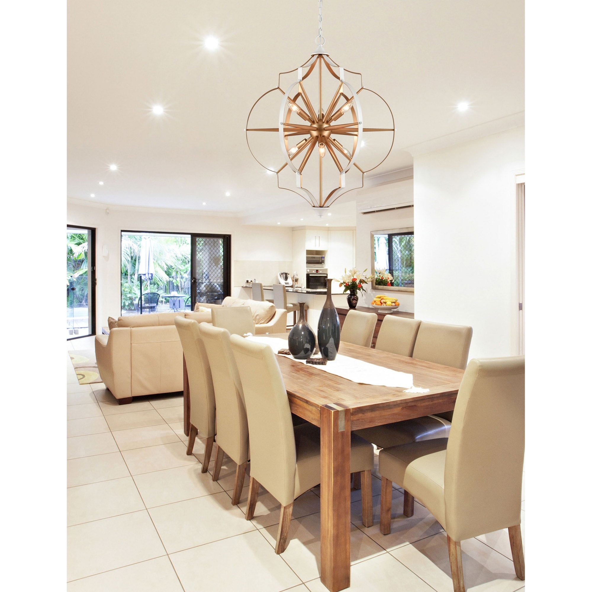 6-Light Starburst Ceiling Chandelier - 31" - Bronze and White