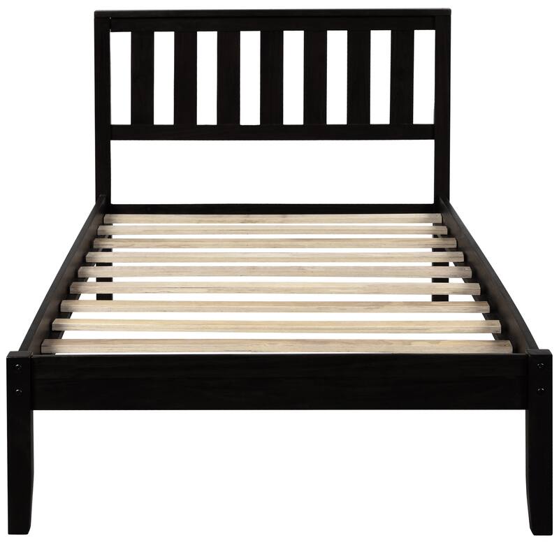 Espresso Wood Platform Bed with Headboard/Wood Slat Support, Twin