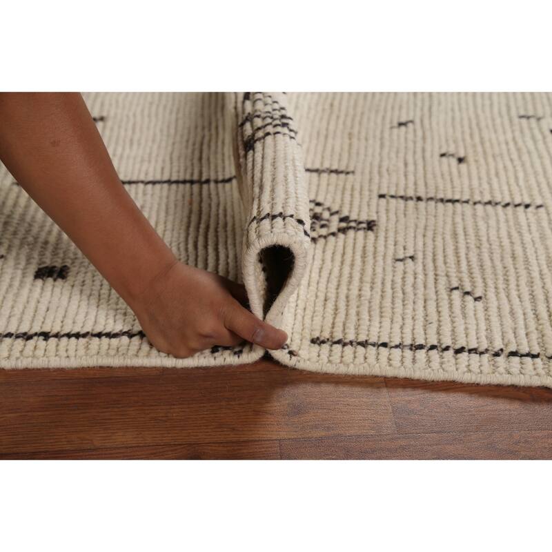 Ivory Moroccan Abstract Area Rug Handmade Wool Carpet - 5'9"x 9'10"
