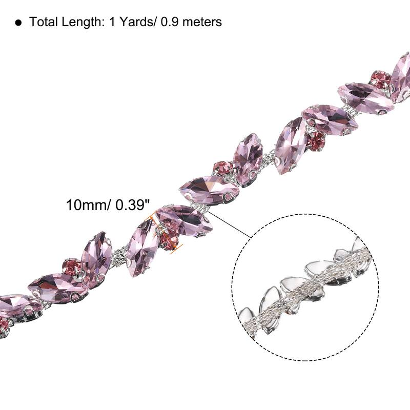 1 Yard Rhinestone Chain Trim, 10mm Shiny Crystal Chain Applique - Pink - 10 Yard