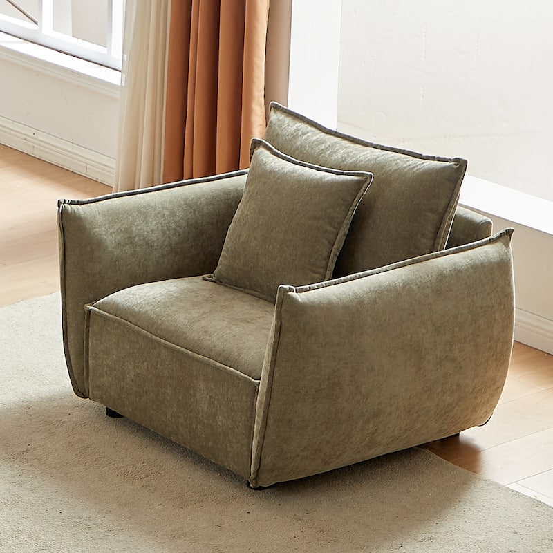 Minimalist Chenille Armchair with Foam Cushions - Light Green