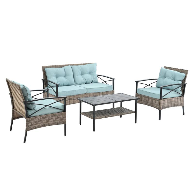 Outdoor Wicker Weaving Conversation Combo Set of 4