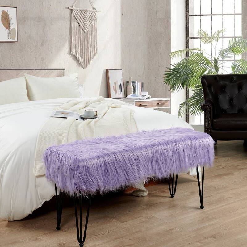 Home Soft Things Mongolian Fauxfur Ottoman 46"x16"x22" with Table Legs