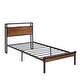preview thumbnail 5 of 8, Twin Size Metal Platform Bed Frame with Wooden Headboard and Footboard ,Includes USB Charger