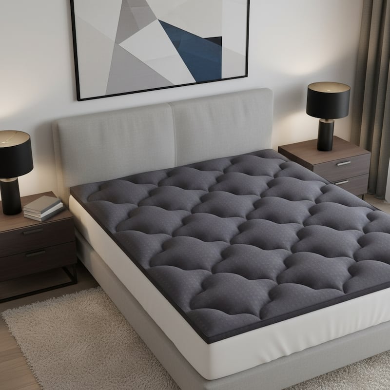 2" Dark Gray Cotton Extra Long Twin Mattress Topper - Dark Gray - 1.5 Inch - Dark Gray - 39.00 in. x 75.20 in.  x 1.50 in.