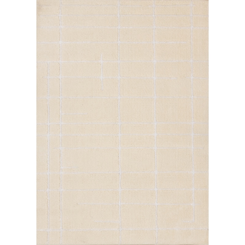Sutton Collection - Plush Polyester Cream White Lines Area Rug