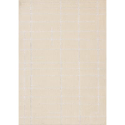 Sutton Collection - Plush Polyester Cream White Lines Area Rug