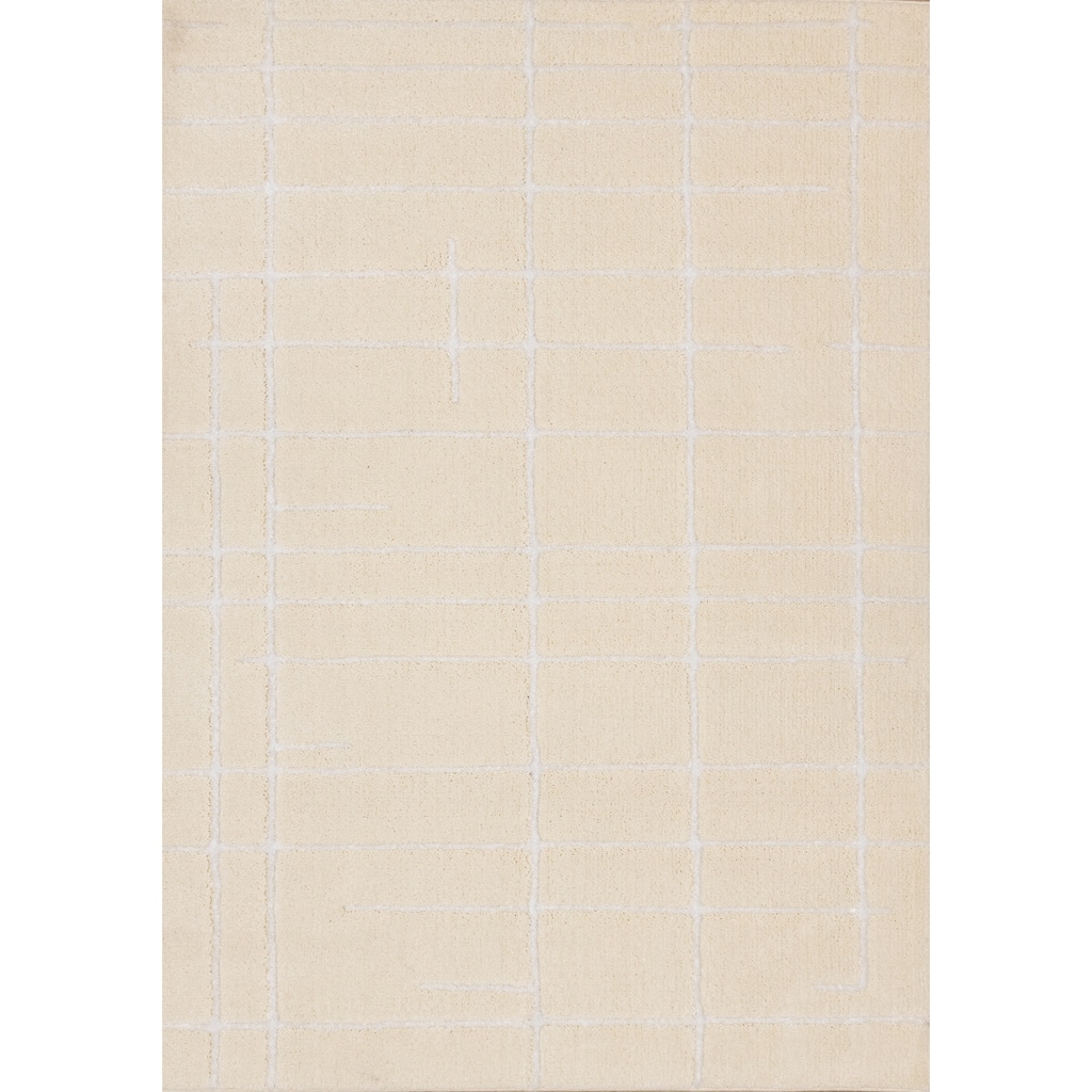 Sutton Collection - Plush Polyester Cream White Lines Area Rug