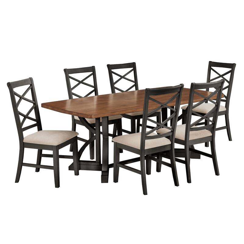 Eleanor Two-tone Wood Finish 78" Dining Set with Double Cross Back Chairs by iNSPIRE Q Classic - Antique White