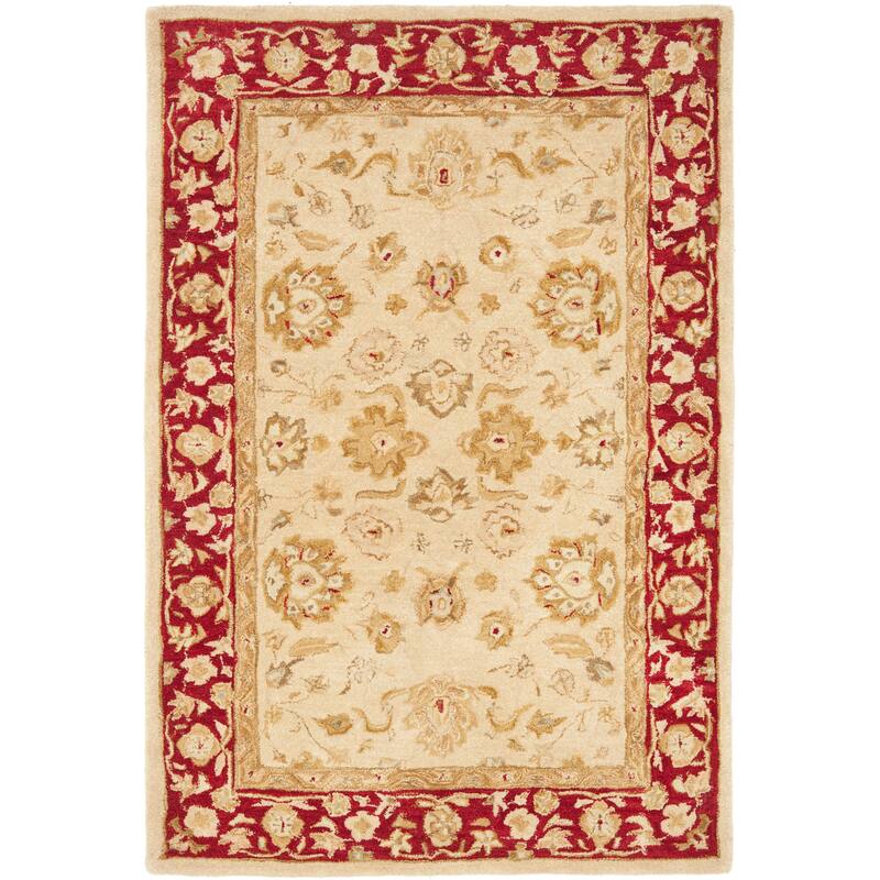 SAFAVIEH Anatolia Karanfila Traditional Oriental Hand-spun Wool Rug - 4' x 6' - Ivory/Red