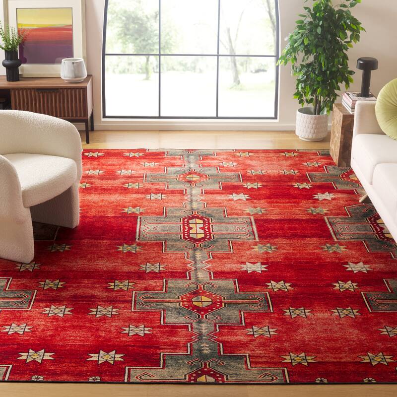SAFAVIEH Tucson Nermira Transitional Machine Washable Rug - 8' Square - Rust/Green