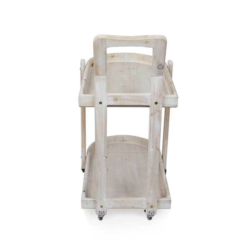 Wooden 2-Tier Push Cart Storage with Wheels