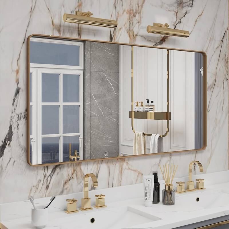 Aluminum Alloy Framed French Cleat Mounted Tempered Glass Wall Vanity Mirror - Gold - 55" x 30"