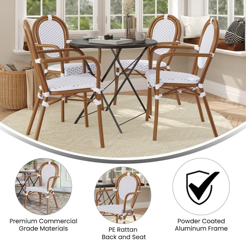 4 Pack All-Weather Commercial Paris Chairs with Arms and metal Frames
