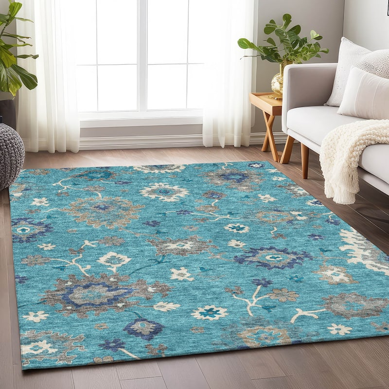 Premium Washable Super Soft Traditional Farmhouse Mayfield Rug - Teal - 5' x 7' 6"