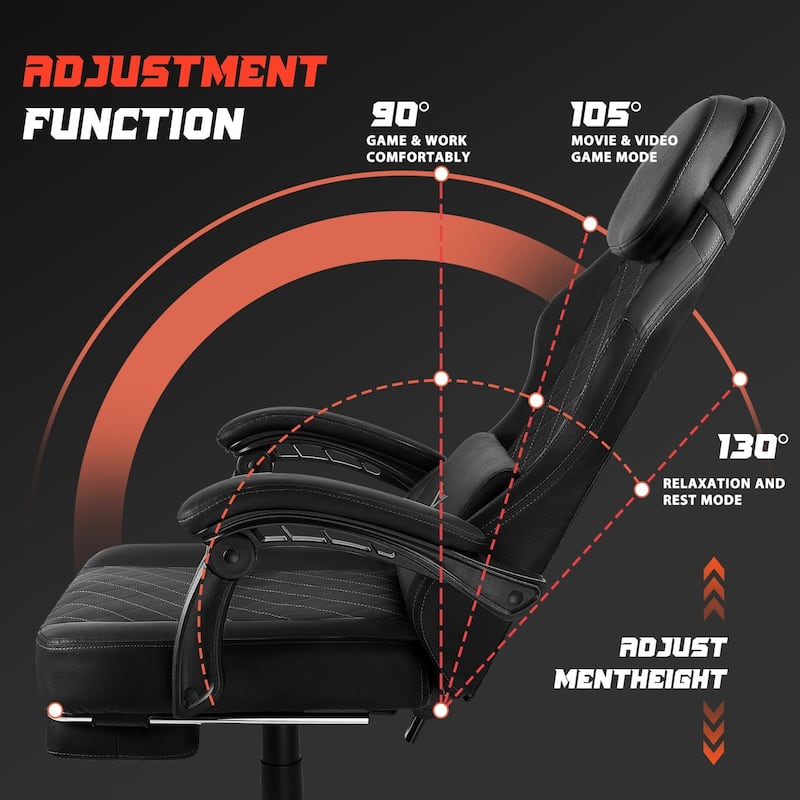 BOSSIN Ergonomic Gaming Chair – 400 lbs Support, PC/Racing Office Chair with Adjustable Swivel, Lumbar Vibration & Headrest