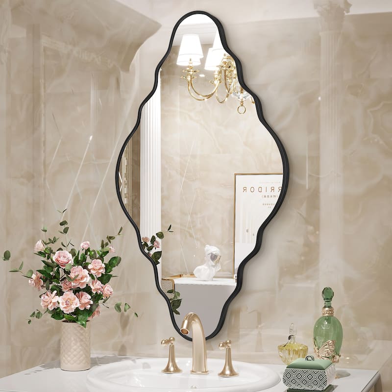 Scalloped Wall Mirror Irregular Decorative Wall Mirror - 20x35 - Black