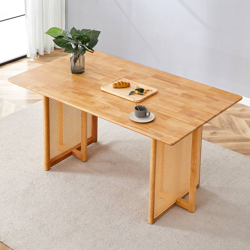 Chinese Retro Country Style Solid Wood & Imitation Rattan Dining Table, Modern Simple Wooden Table