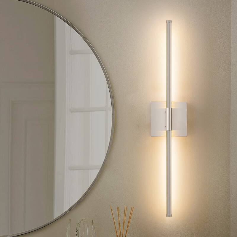 1-Light 23.6 in. Modern Linear Dimmable Integrated LED Bathroom Vanity Light Wall Sconce - Rectangular Plate - Nickel