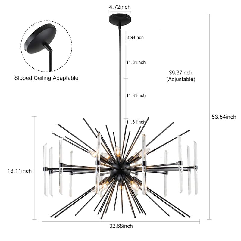 Starsky 10-Light Modern Sputnik Ceiling Light Black Glam Chandelier