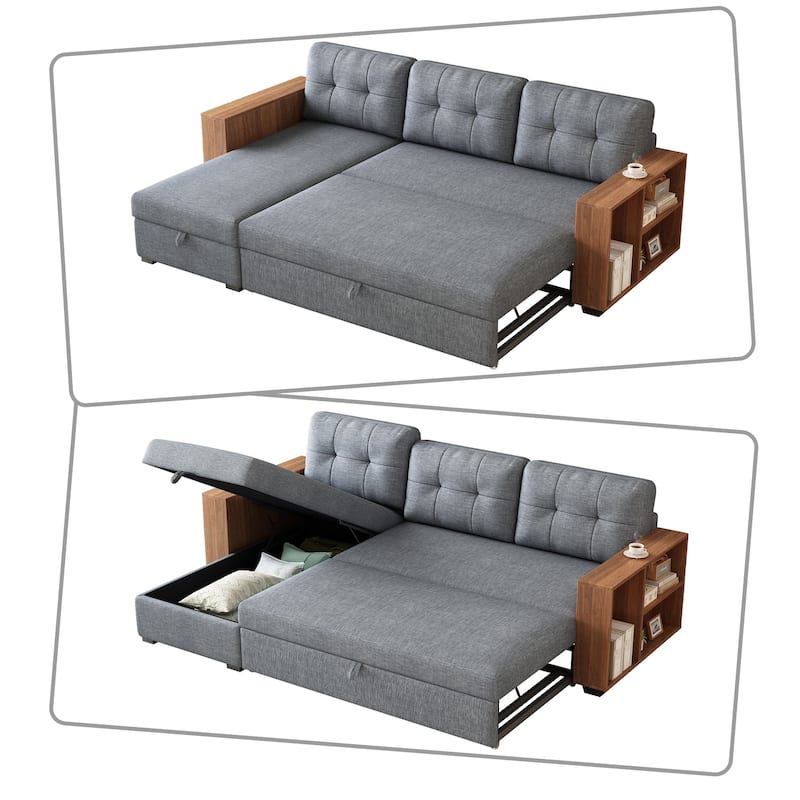 Modern style sectional sofa with storage armrests and hidden storage