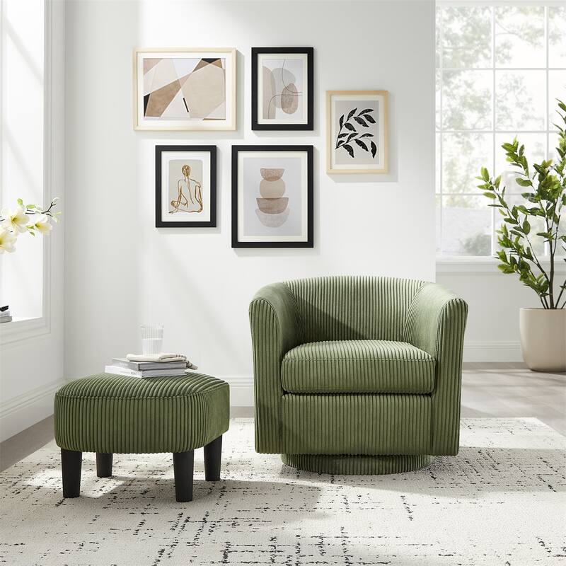 Swivel 360 Recliner Corduroy Accent Chair Single Sofa with Ottoman