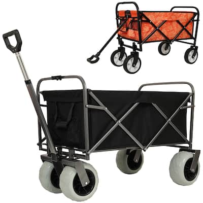 Two Pieces: Heavy-Duty 500lb Capacity Beach Wagon w/9" Pneumatic Tires & Steel Frame; Compact 225lb Foldable Utility Cart