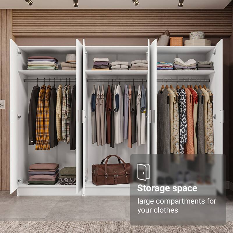 Madesa 6 Doors Wardrobe Storage Cabinet with Ample Shelves 94"L