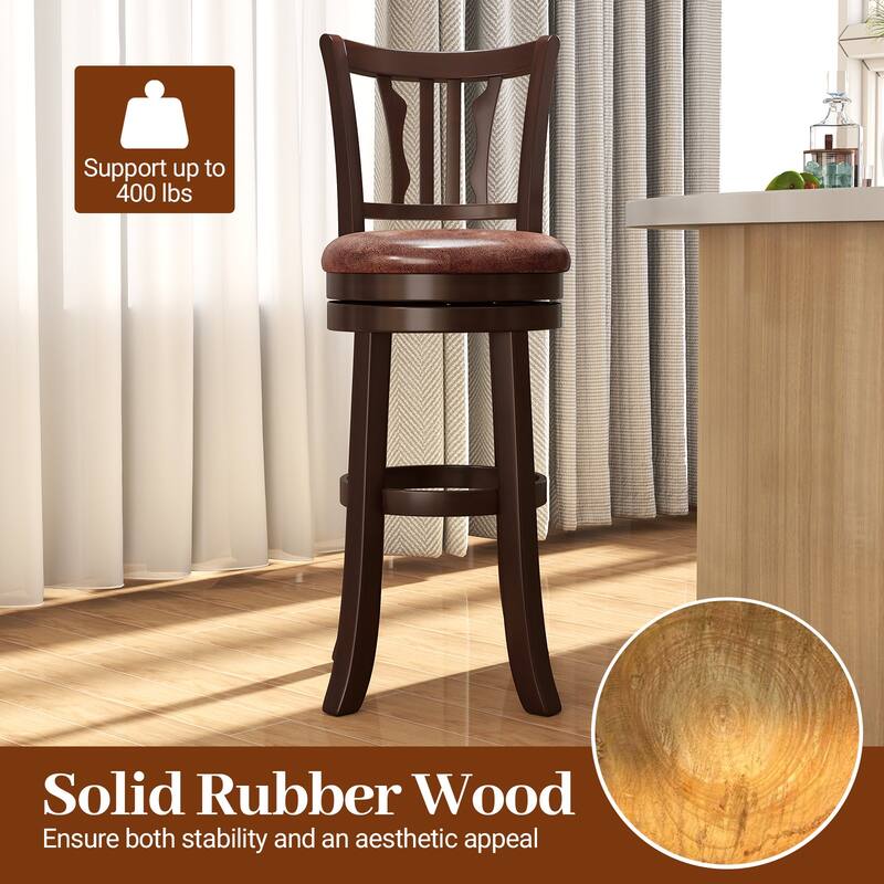 Gymax 30'' Bar Height Swivel Bar Stools Set of 4 w/Back & Faux Leather
