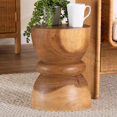 Bancroft Solid Suar Wood Side Table - Handcrafted Sculptural End Table with Hourglass Design, Modern Boho Style