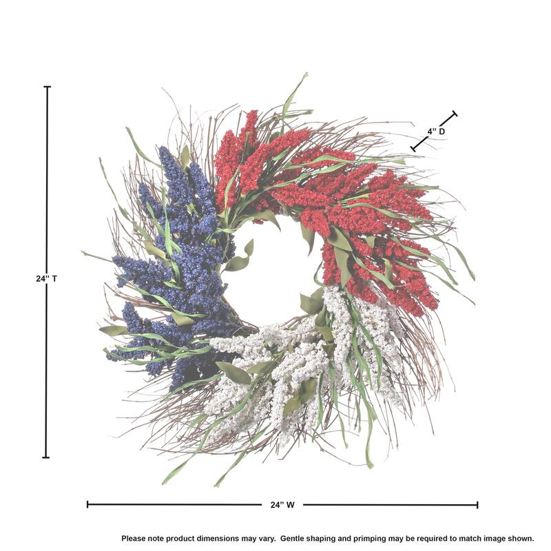 Americana Astilbe Red, White, and Blue 24-inch Decorative Wreath