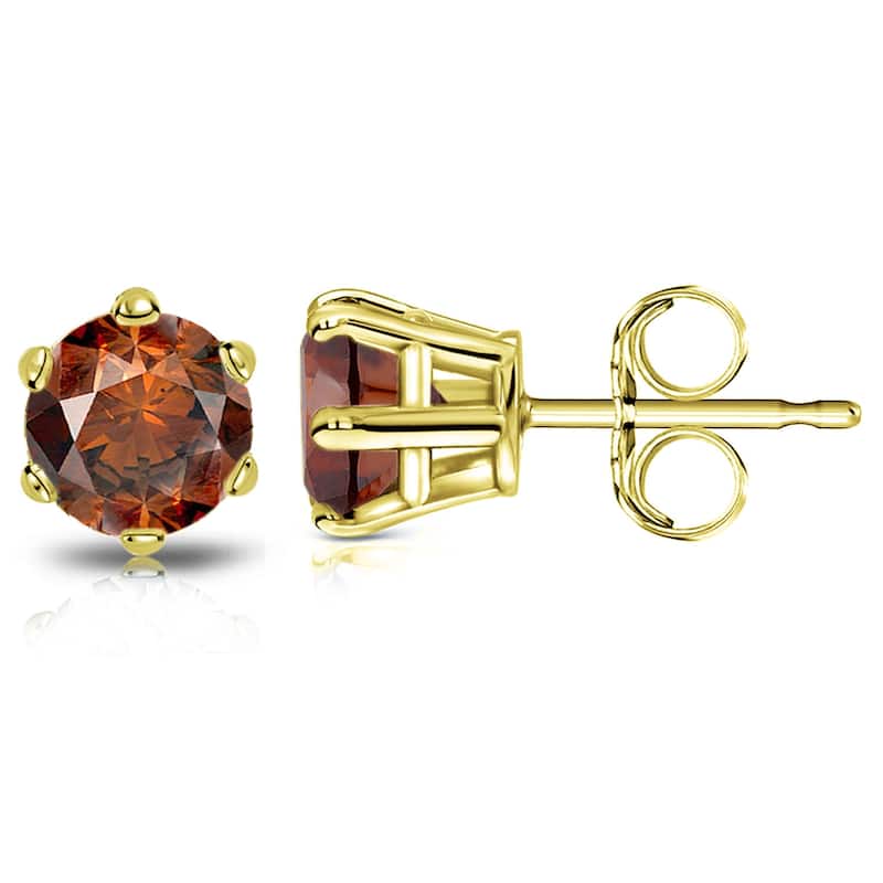 Auriya 14k Gold 2ctw Brown Diamond Stud Earrings 6-prong (SI1-SI2)