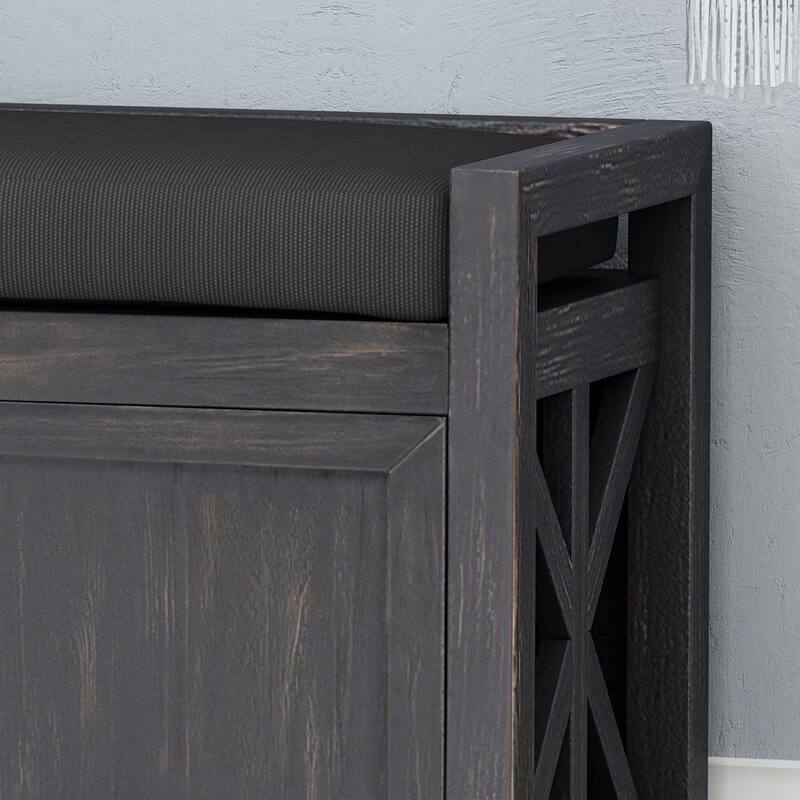 Roomfitters Entryway Storage Bench with Cushion Seat and Sliding Doors, Hallway Organizer Bench, Charcol