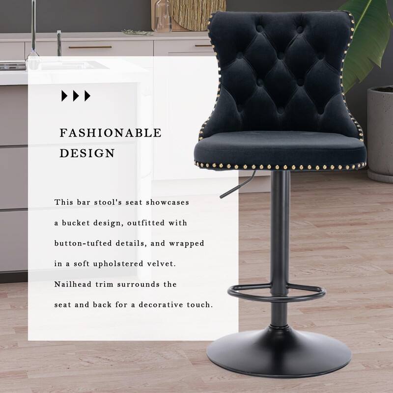 Velvet Upholstered Nailheads Tufted Swivel Bar Stools (Set of 4)