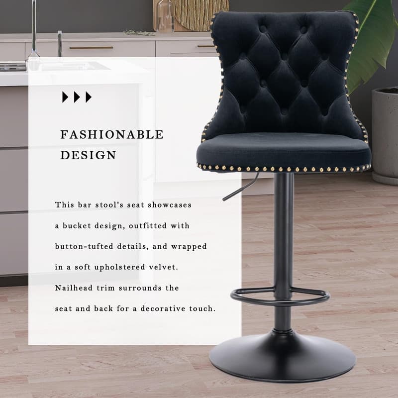 Velvet Upholstered Nailheads Tufted Swivel Bar Stools (Set of 6)