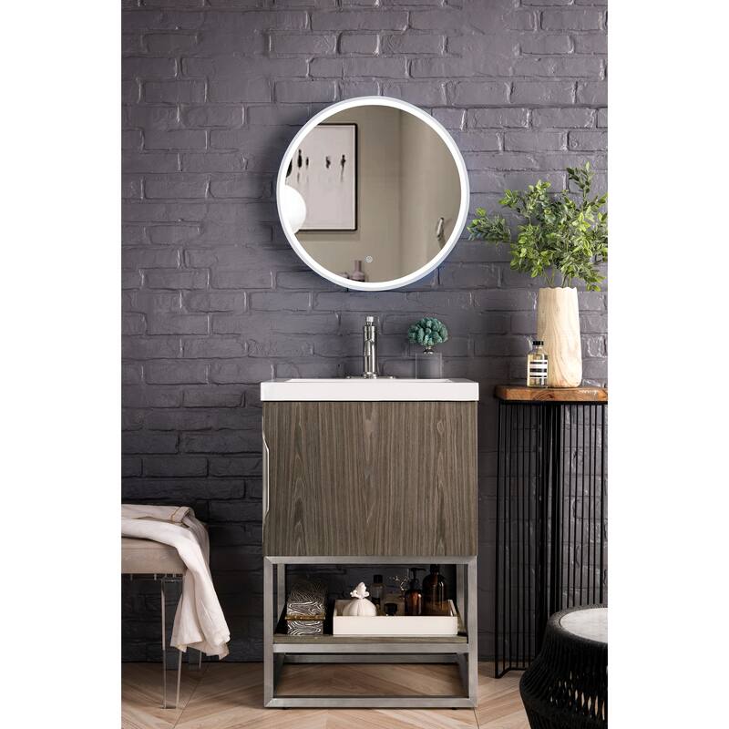 James Martin Vanities Columbia 24" Single Vanity, Ash Gray with White Glossy Composite Stone Top
