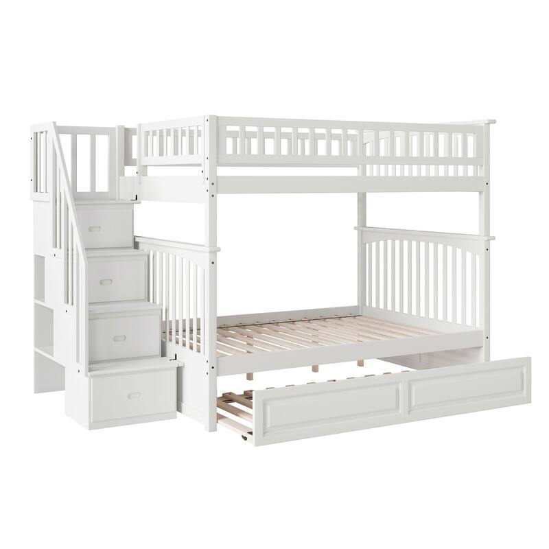 Columbia Staircase Bunk Bed Full over Full with Twin Trundle in White