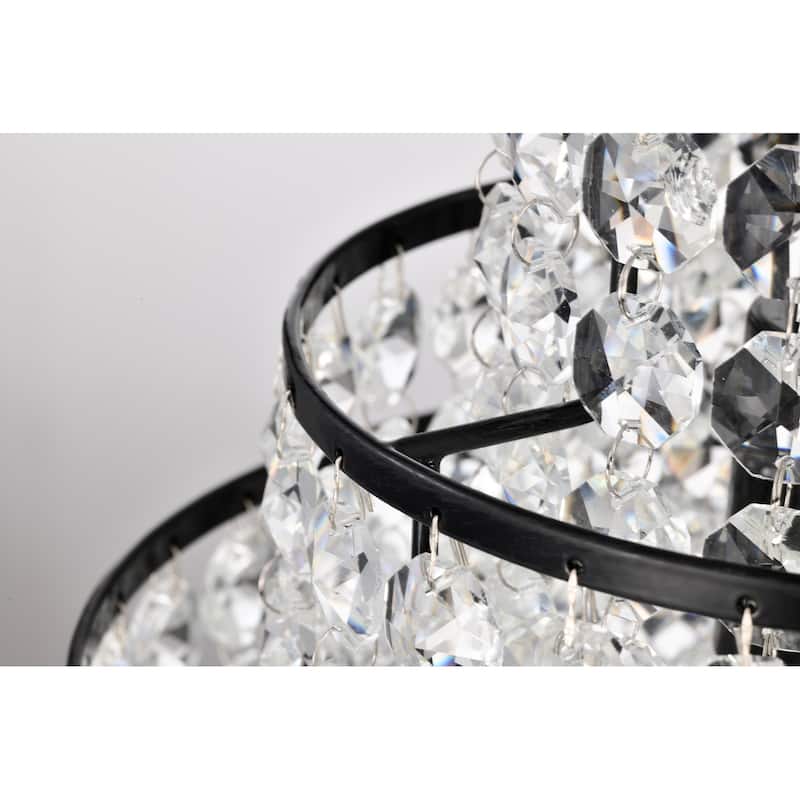 Antique Black 1-Light Glam Mini Chandelier with Tier Cascading Crystals