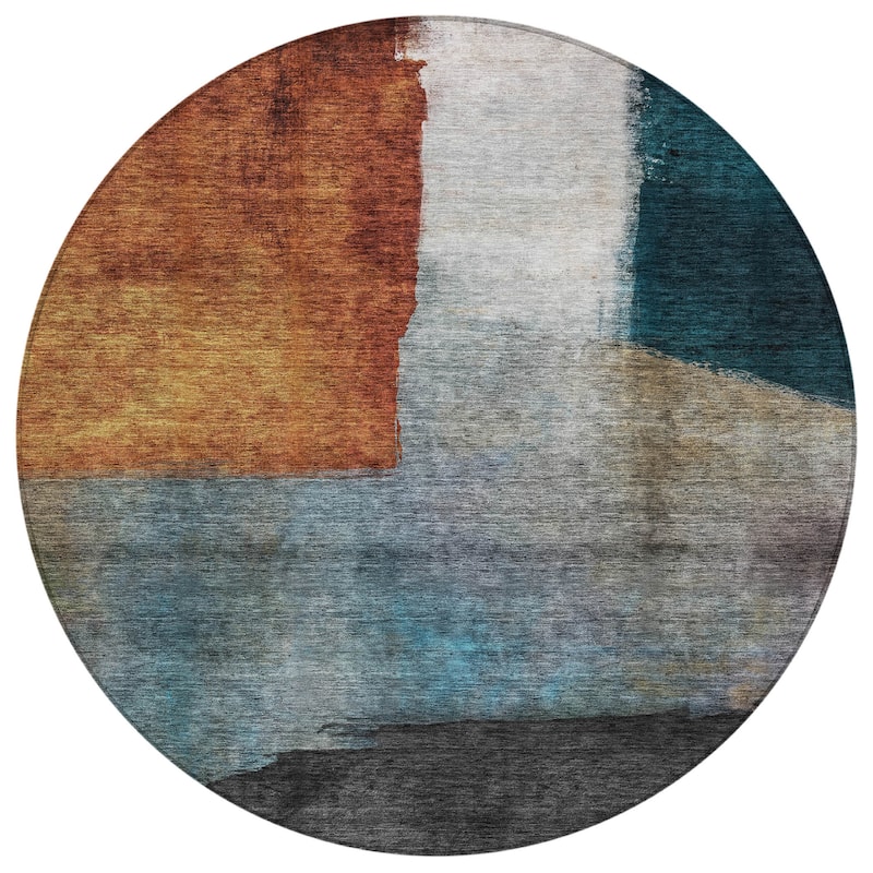 Machine Washable Indoor/ Outdoor Abstract Contemporary Chantille Rug