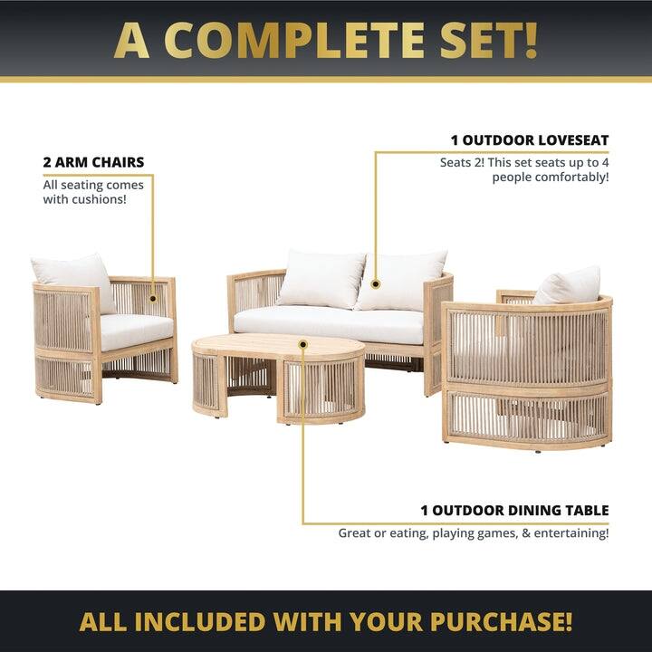 Kinger Home Haven 4-Piece Acacia Rounded Patio Set