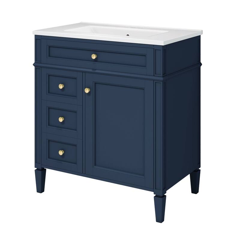 Modern 30" Bathroom Vanity with Ceramic Sink, 2 Drawers & Tip-Out Drawer for Bathroom Storage