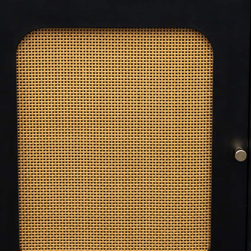 GDF Studio - Shinny Modern Rattan Sideboard Buffet Cabinet with Adjustable Shelves and Storage Doors - 70.87