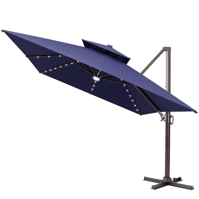 13 x 10 ft Outdoor Solar Powered LED Patio Cantilever Umbrella - Navy Blue