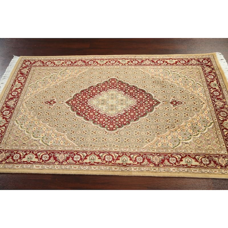 Wool/ Silk Vegetable Dye Tabriz Mahi Oriental Area Rug Hand-knotted - 4'0" x 6'4"