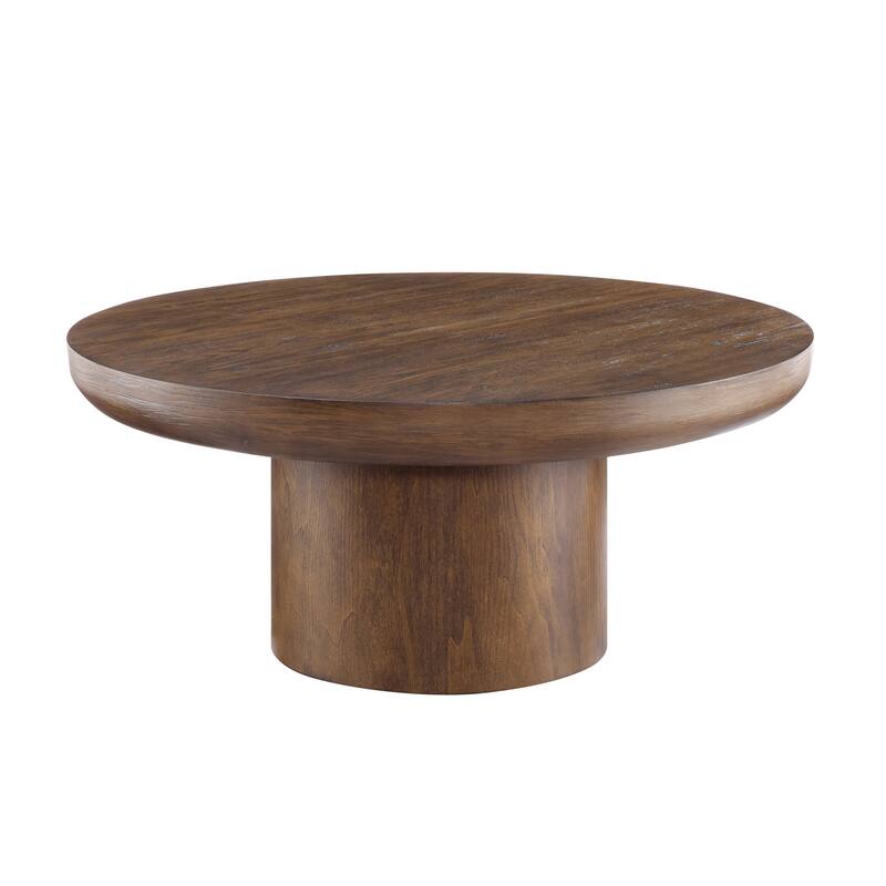 35.98 inch Round Coffee Table with Cylindrical Leg,Wood Veneer Tabletop Table,Rounded Sofa Side Table for living Room Office - Brown