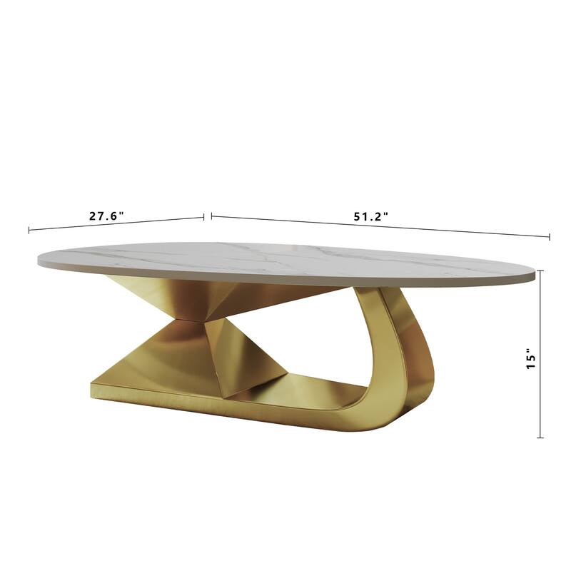 Modern Coffee Table Fish Belly White Marble Coffee Table Stainless Steel Base and Adjustable Feet, for Living Room