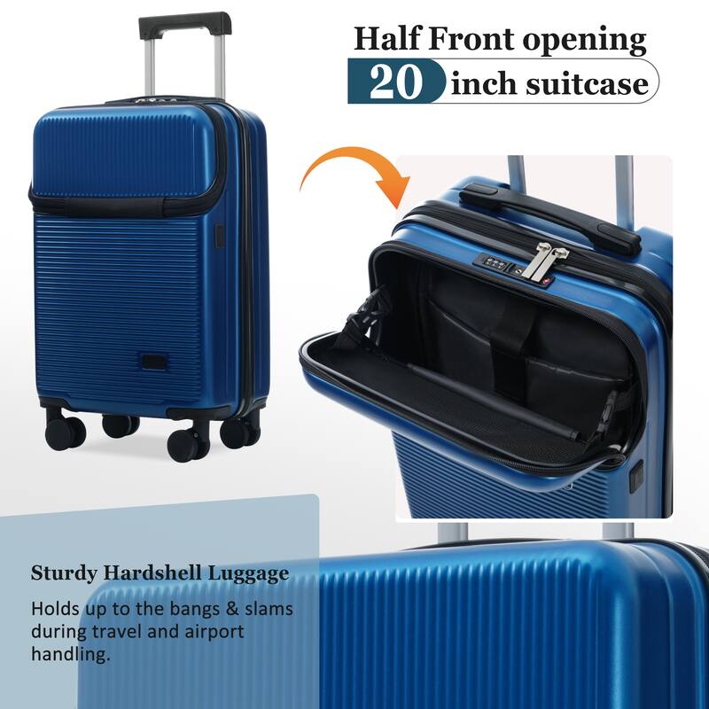Luggage Sets 5 Piece with Half-opening, Hardside Carry On Suitcase Set with Double Spinner Wheel, with USB Port,TSA Locks