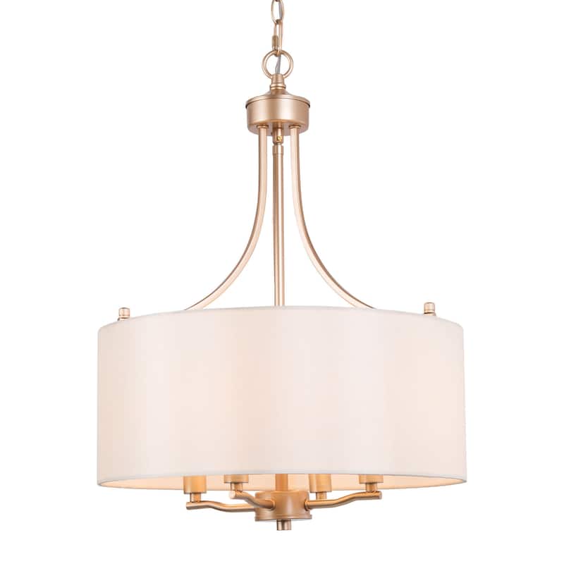 Mid-Century Modern Gold Drum 4-Light Chandelier with Fabric Shade - 16"Dx21.5"H