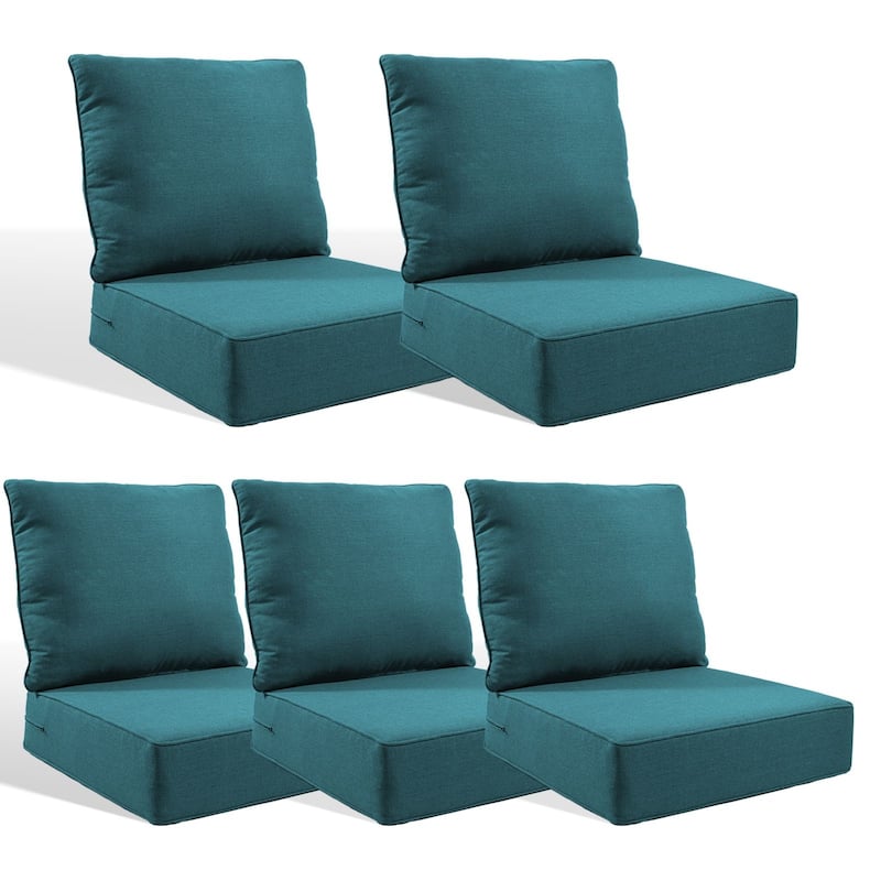 Pocassy 24x24x6 Inch Thick Cushions Pillows Set Indoor Outdoor Deep Seat Water & Fade Resistant - Peacocka Green Cushion - 5 Set Seat & Back Cushion