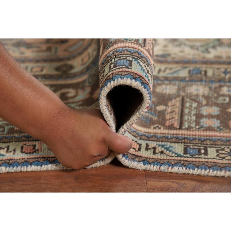 Geometric Tabriz Vintage Persian Area Rug Hand-Knotted Wool Carpet - 6'8" x 9'10"